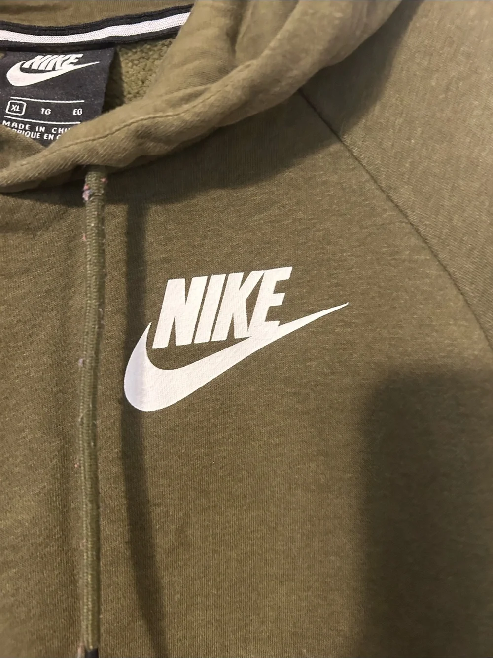 Nike Women’s Olive Green Pullover Hoodie with White Logo